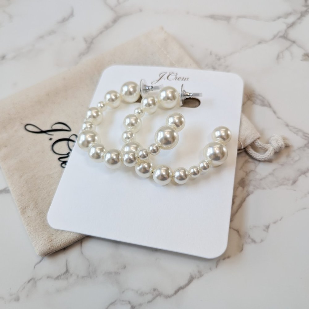 J.Crew Mixed Pearl Hoop Earrings - Picture 2 of 7